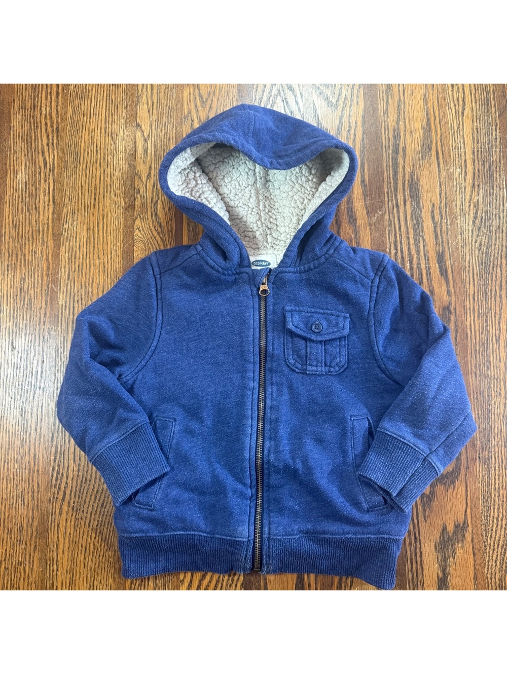 Old Navy Toddler Boys Blue Sherpa Lined Full Zip Hoodie Jacket Size 3T